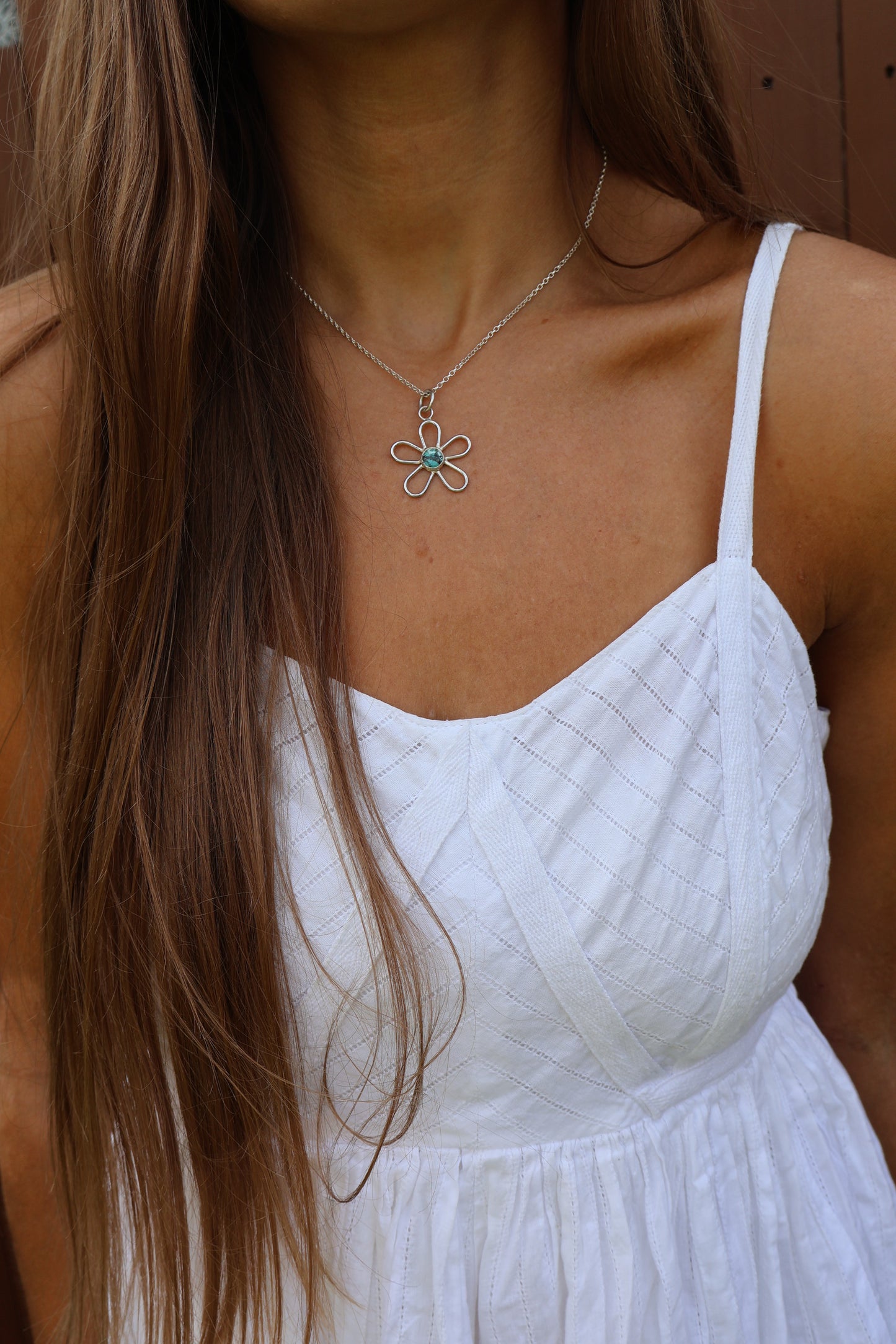 Tibetan Turquoise Sterling Silver Flower Pendant