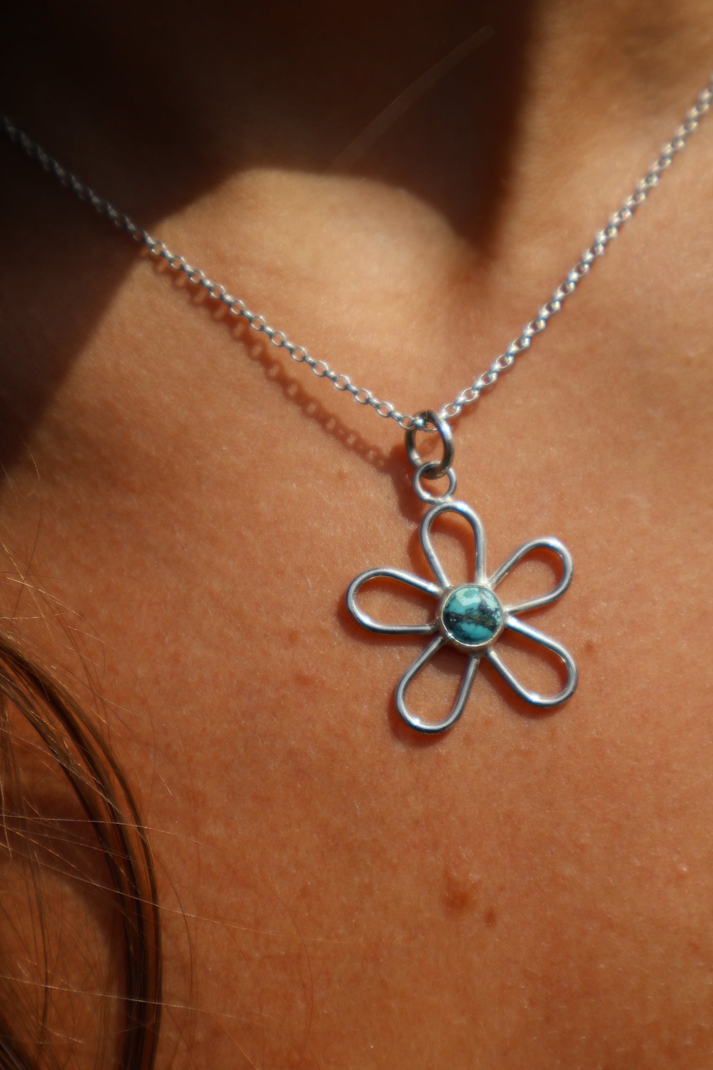 Tibetan Turquoise Sterling Silver Flower Pendant