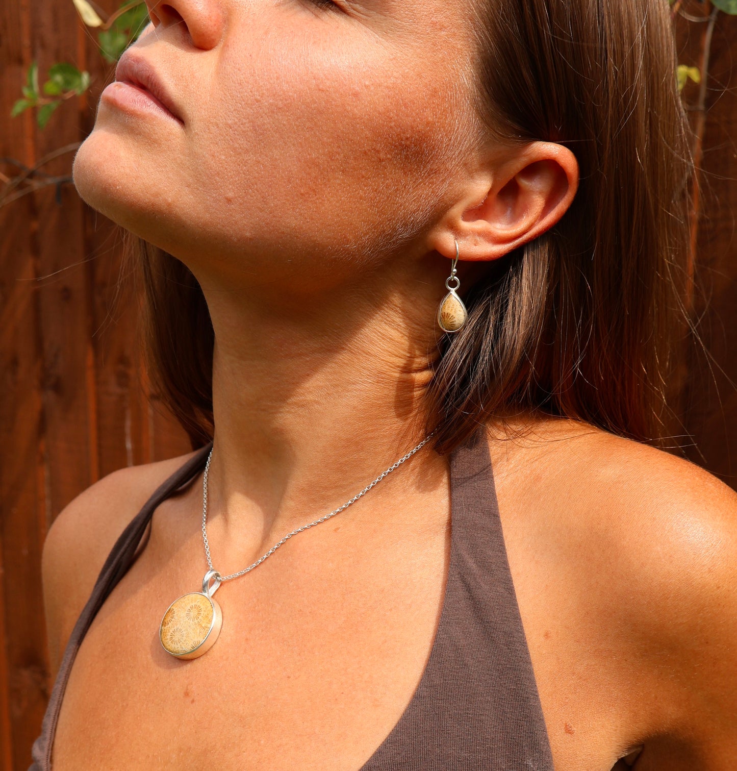 Fossilised Coral Sterling Silver Earrings