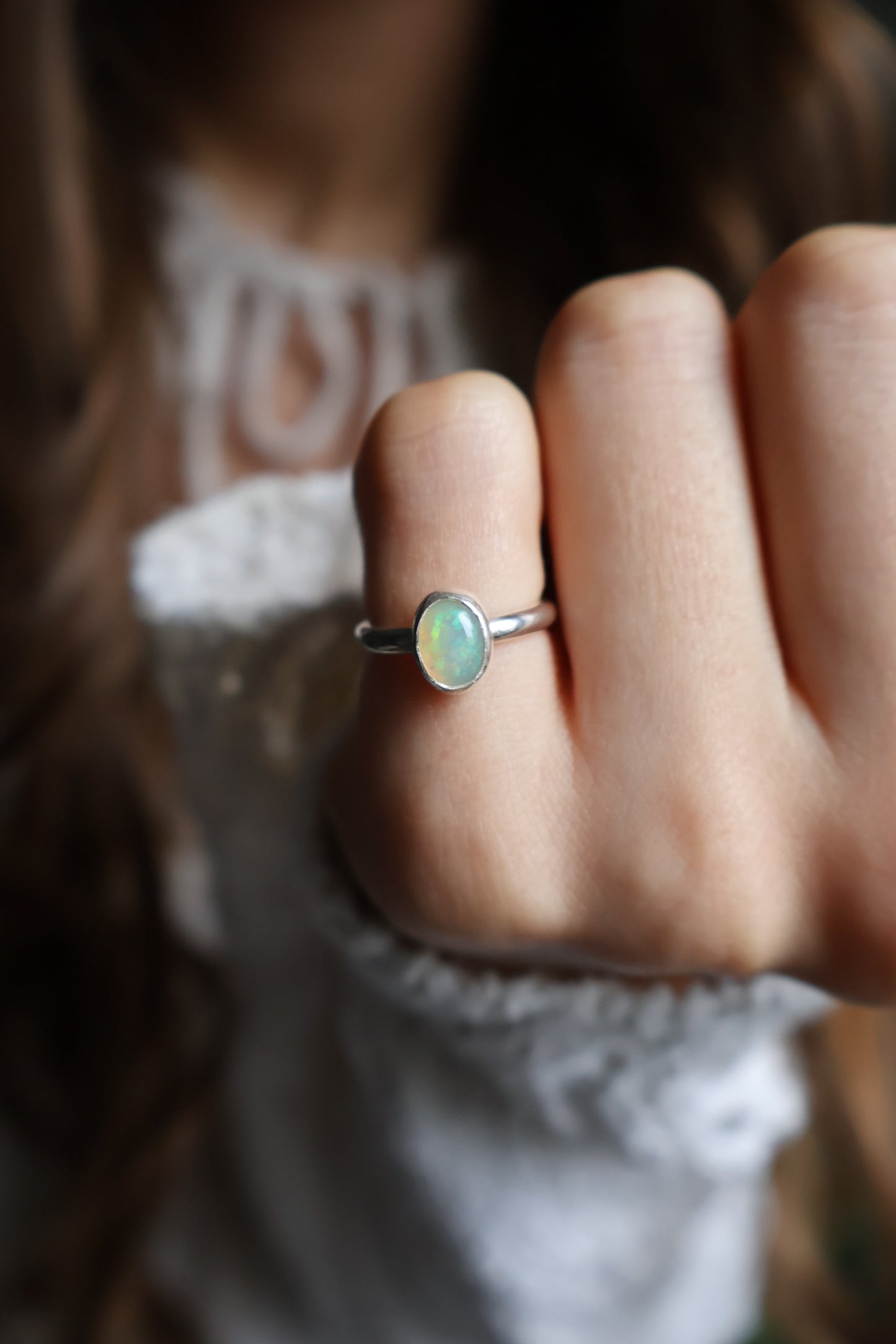 opal sterling silver midi ring