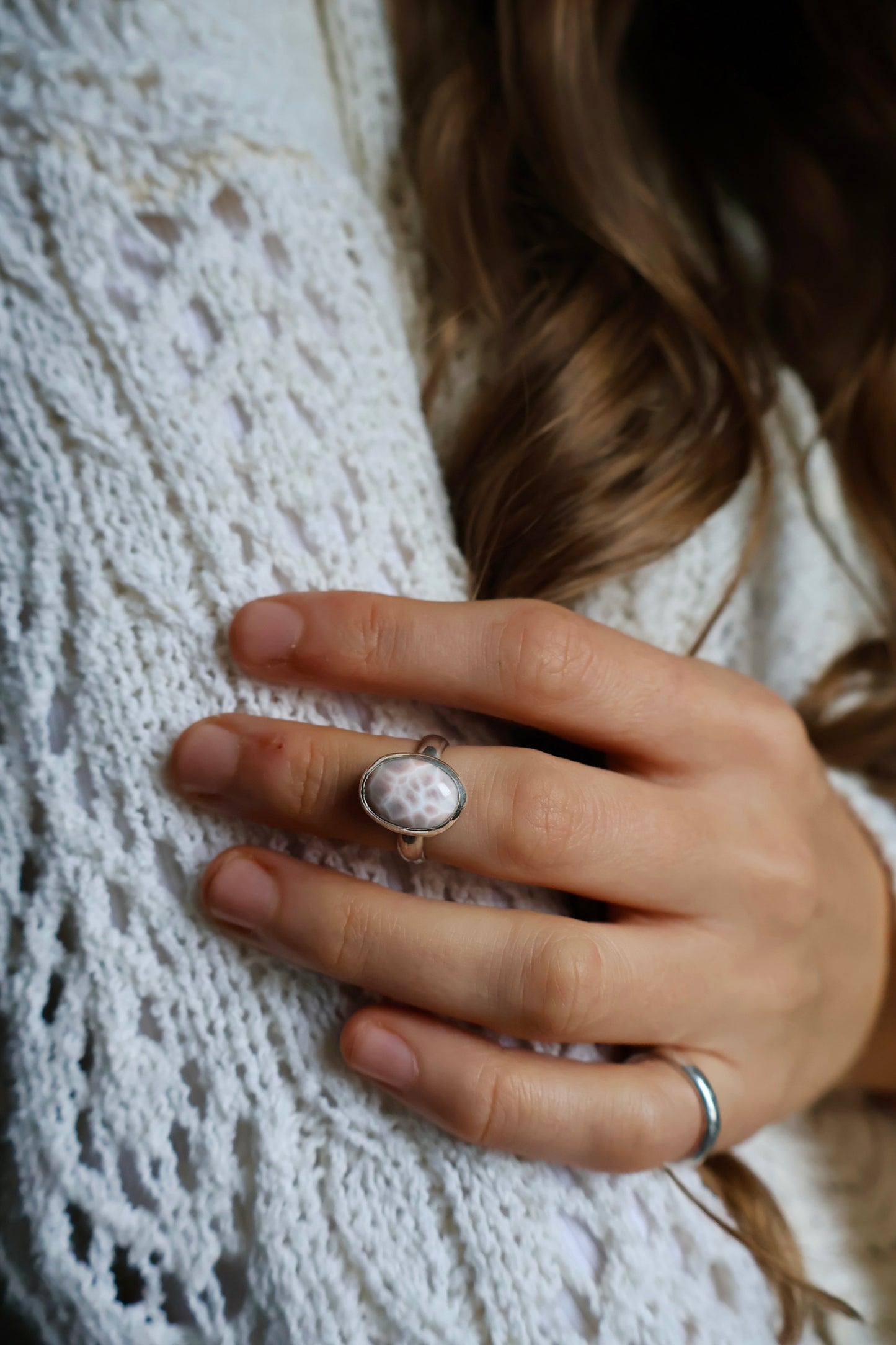 pink sea sterling silver ring size J