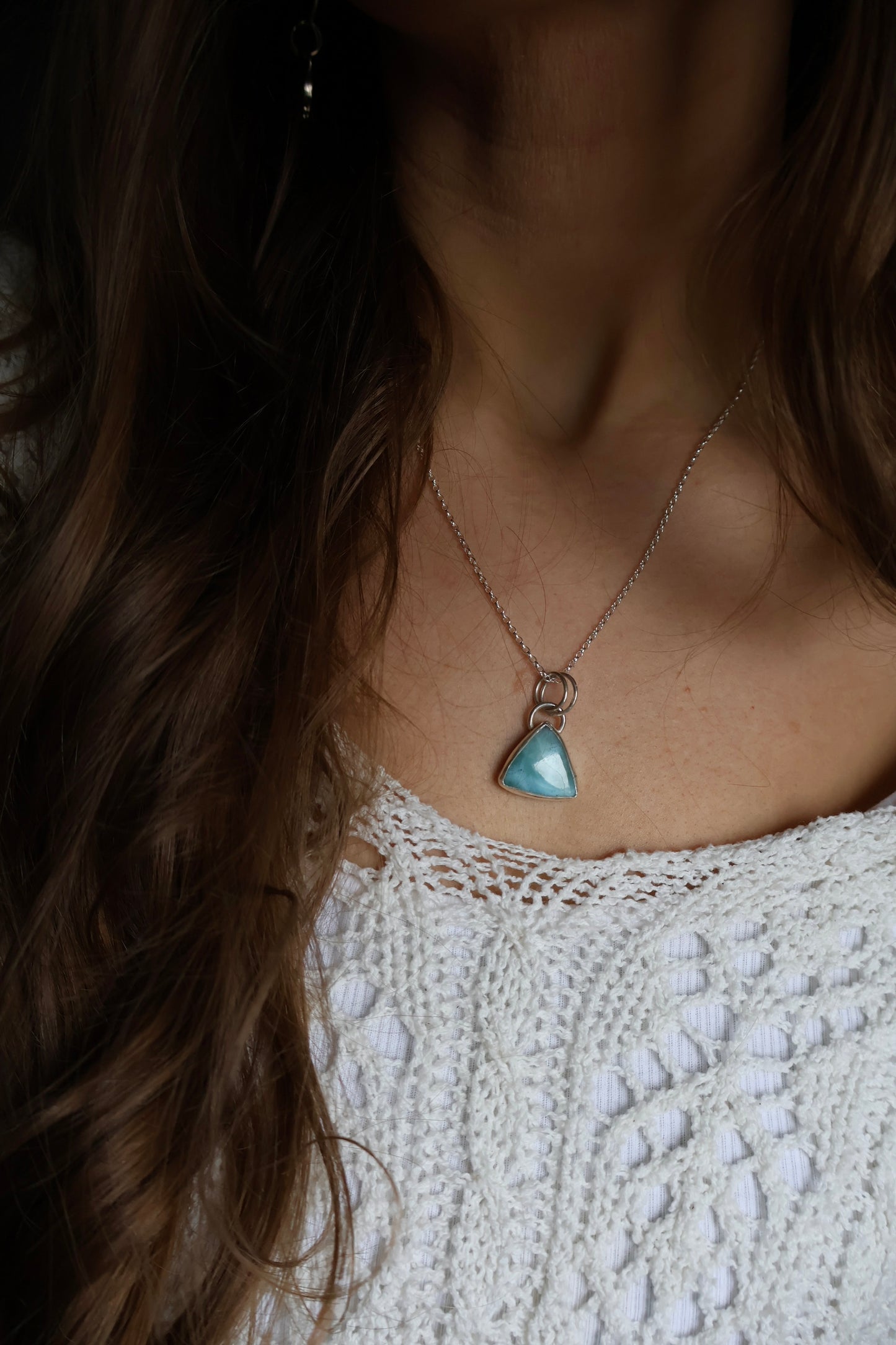 larimar triangle ocean sterling silver pendant