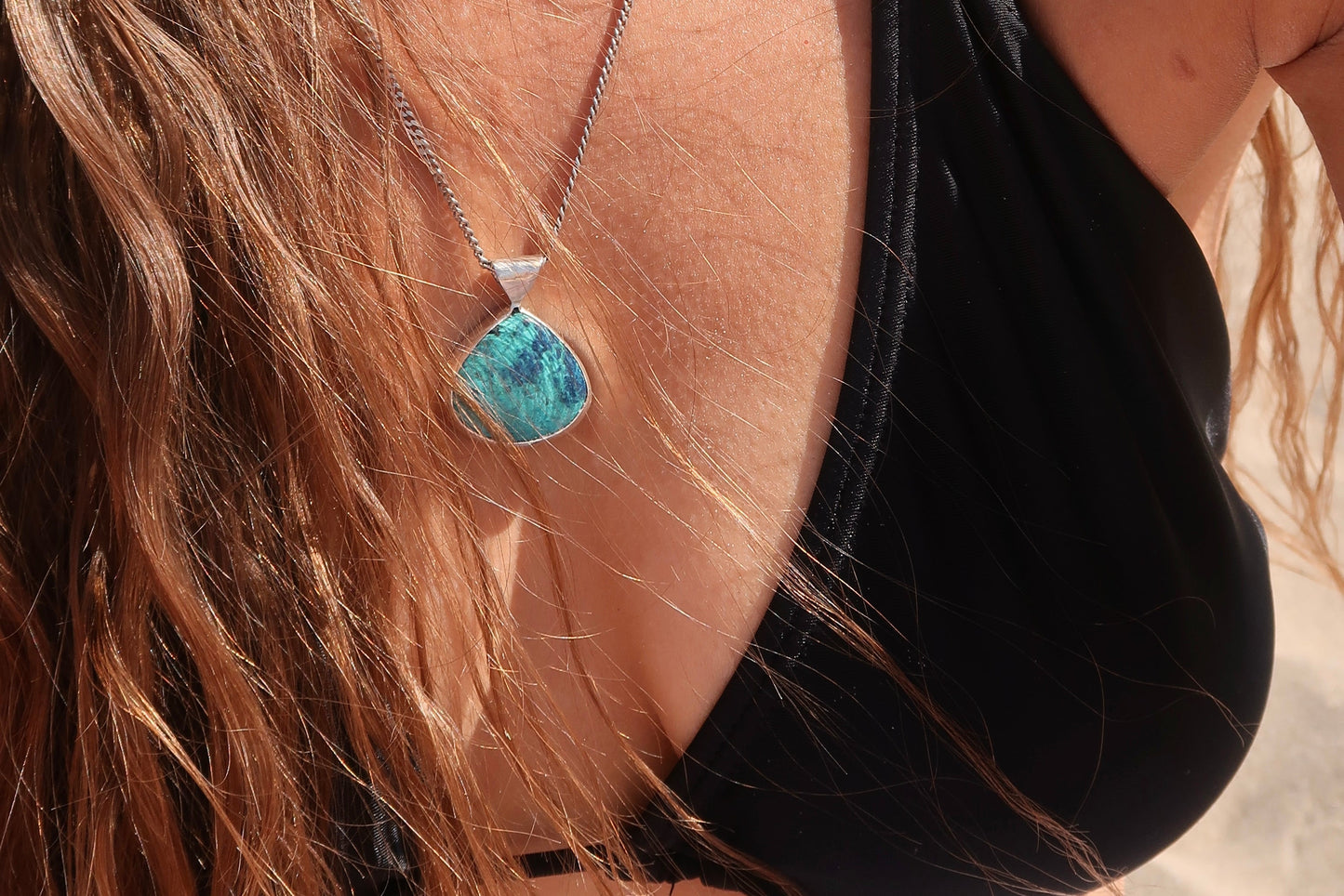 Blue Azurite Shattukite Ocean Pendant