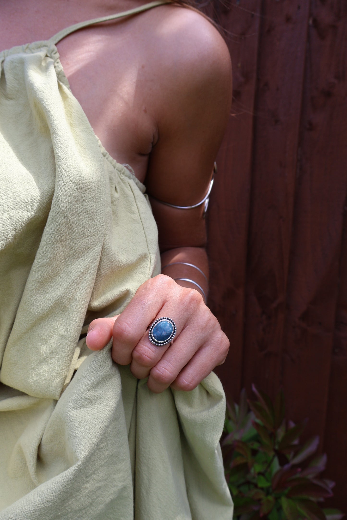 Handmade daisy ring in sterling silver with natural Hubei turquoise stone