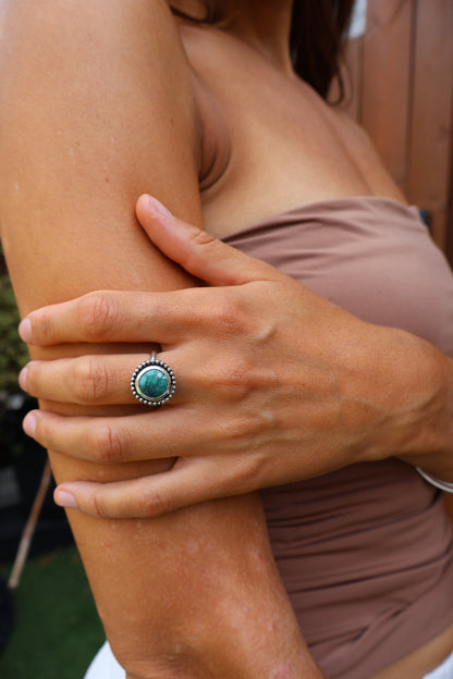 Tibetan Turquoise Round Sterling Silver Ring