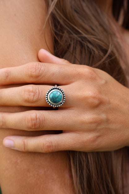 Tibetan Turquoise Round Sterling Silver Ring