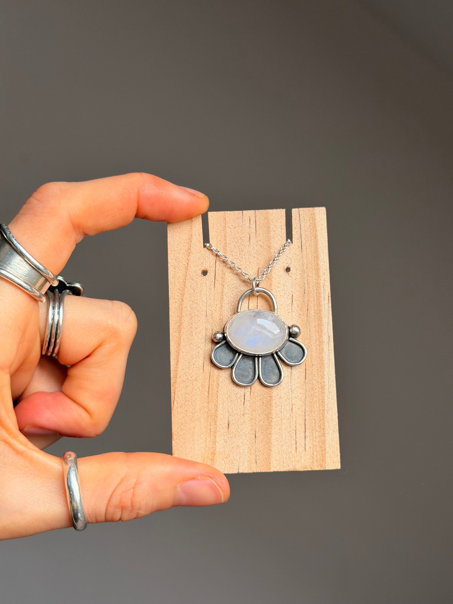 moonstone flower power sterling silver pendant