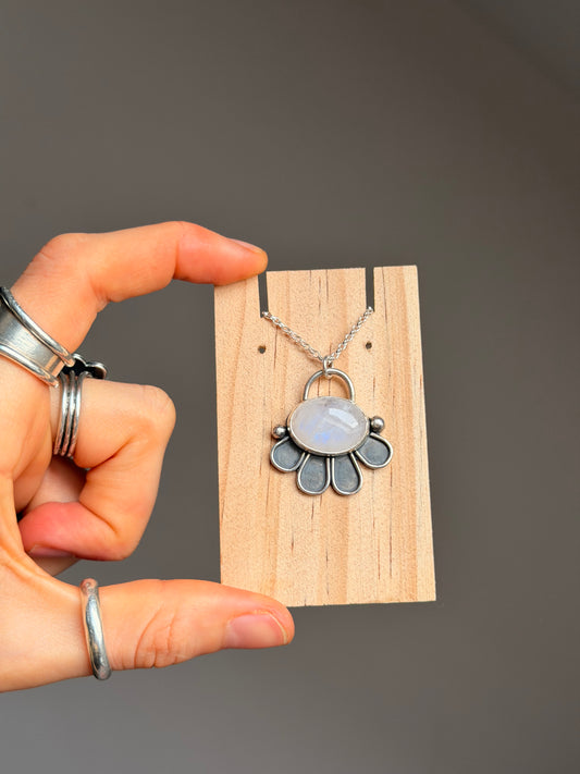 moonstone flower power sterling silver pendant
