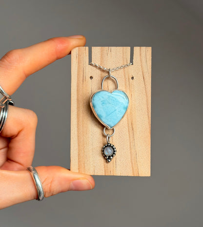 heart larimar and moonstone statement sterling silver pendant