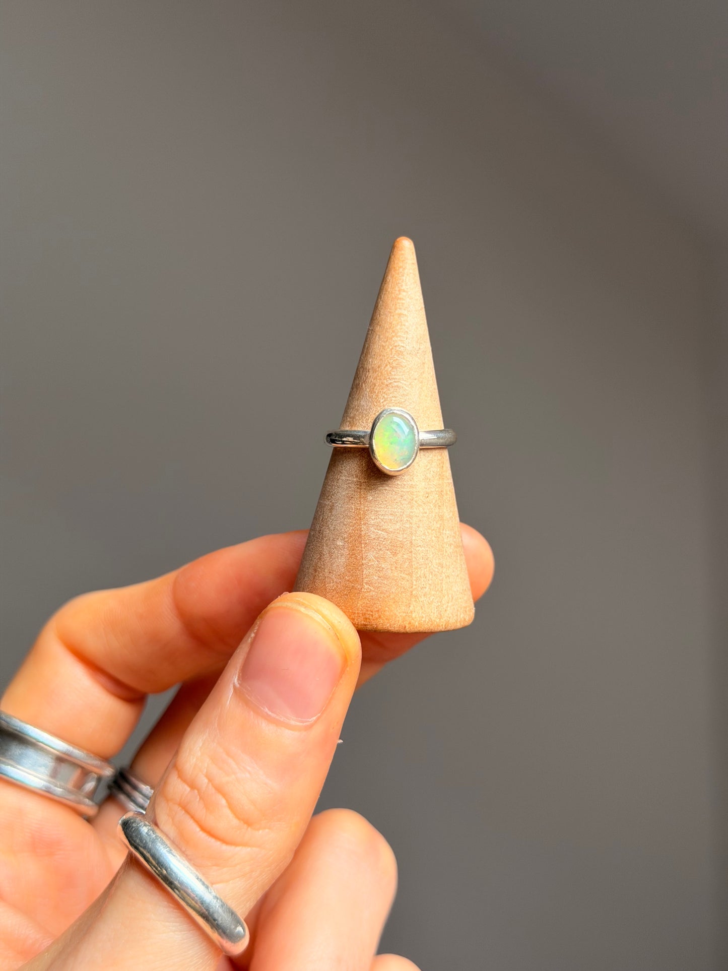 opal sterling silver midi ring