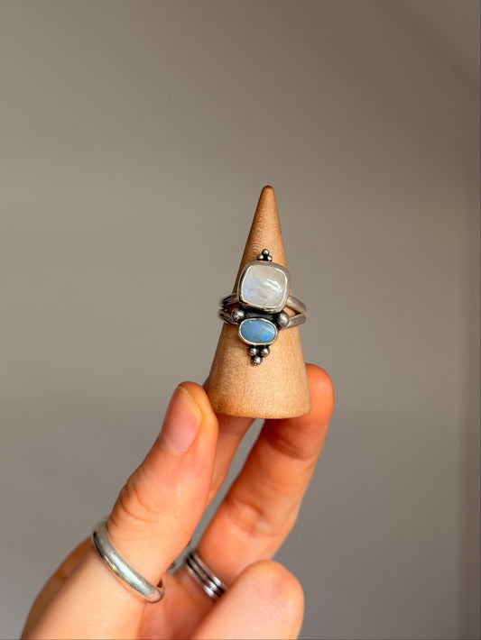 moonstone & opal detailed sterling silver ring size k 1/2