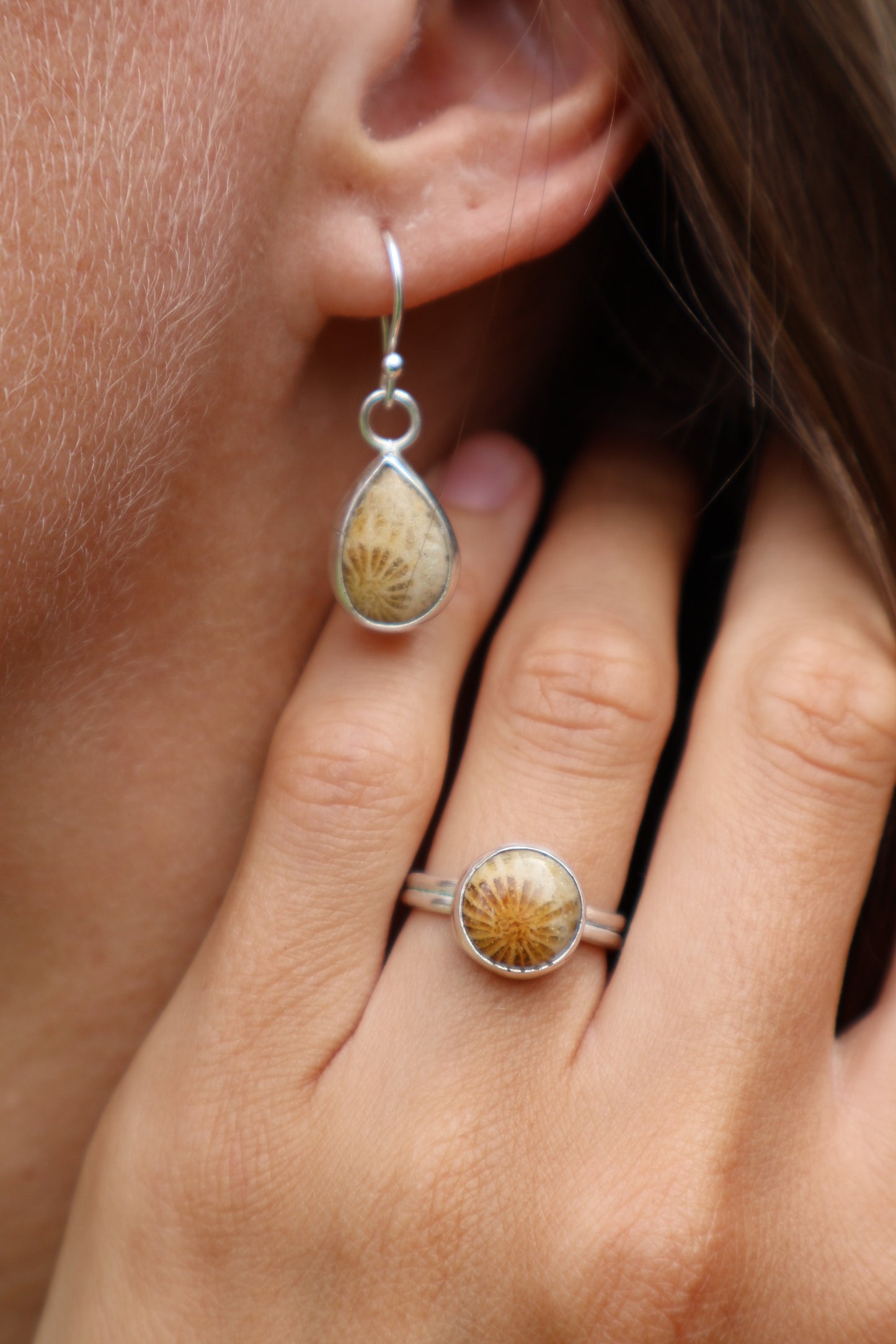 Fossilised Coral Sterling Silver Earrings