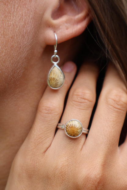 Fossilised Coral Sterling Silver Earrings