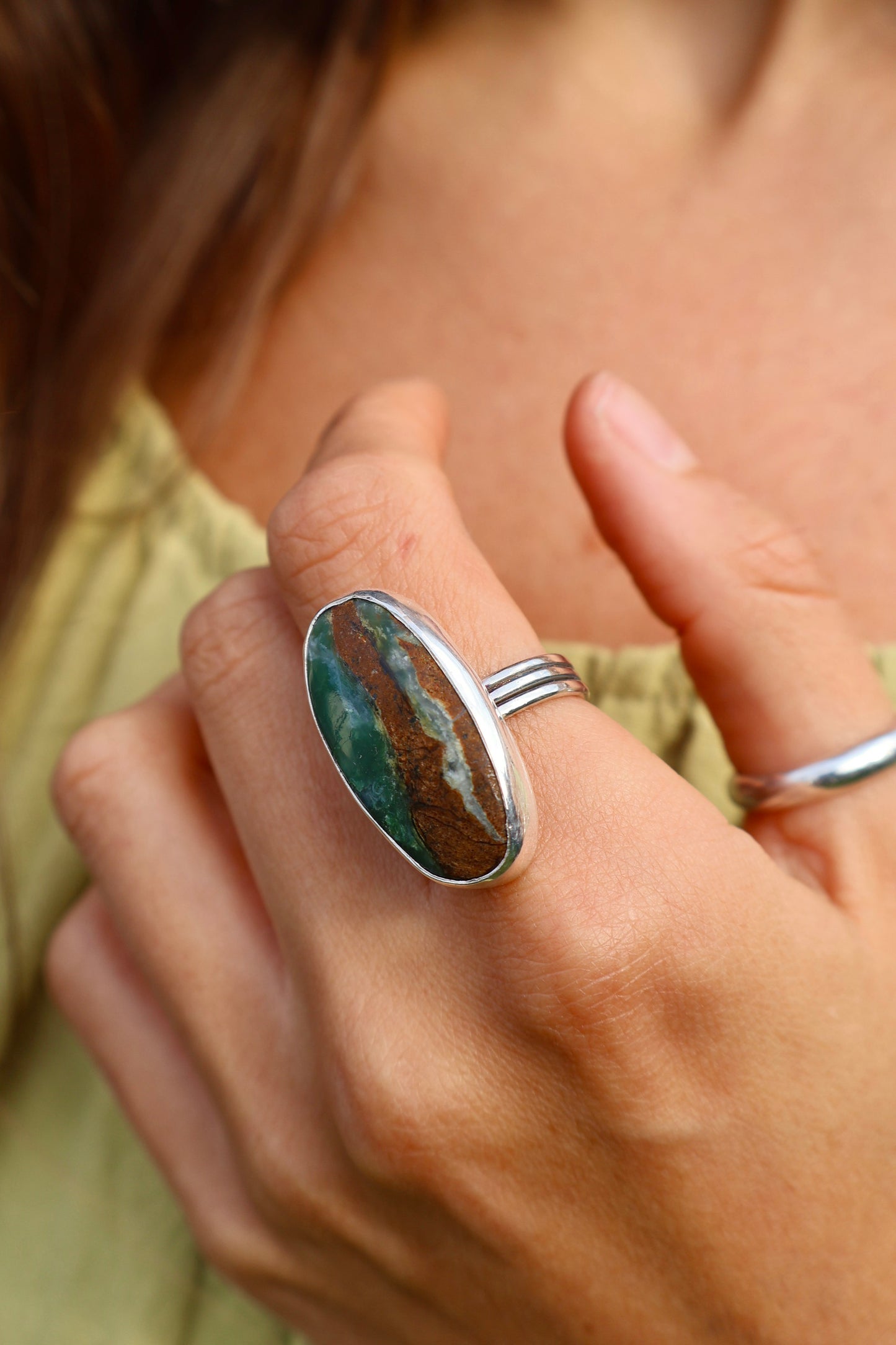 chunky statement earthy sterling silver ring size R 1/2