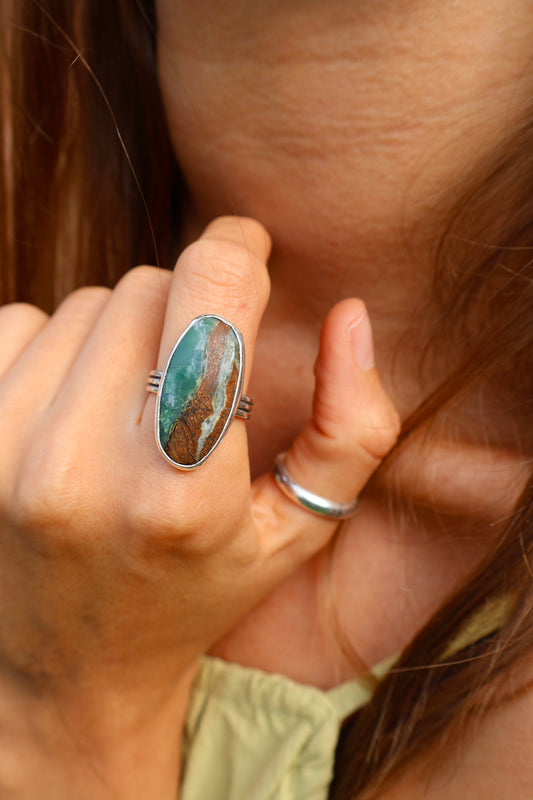 chunky statement earthy sterling silver ring size R 1/2