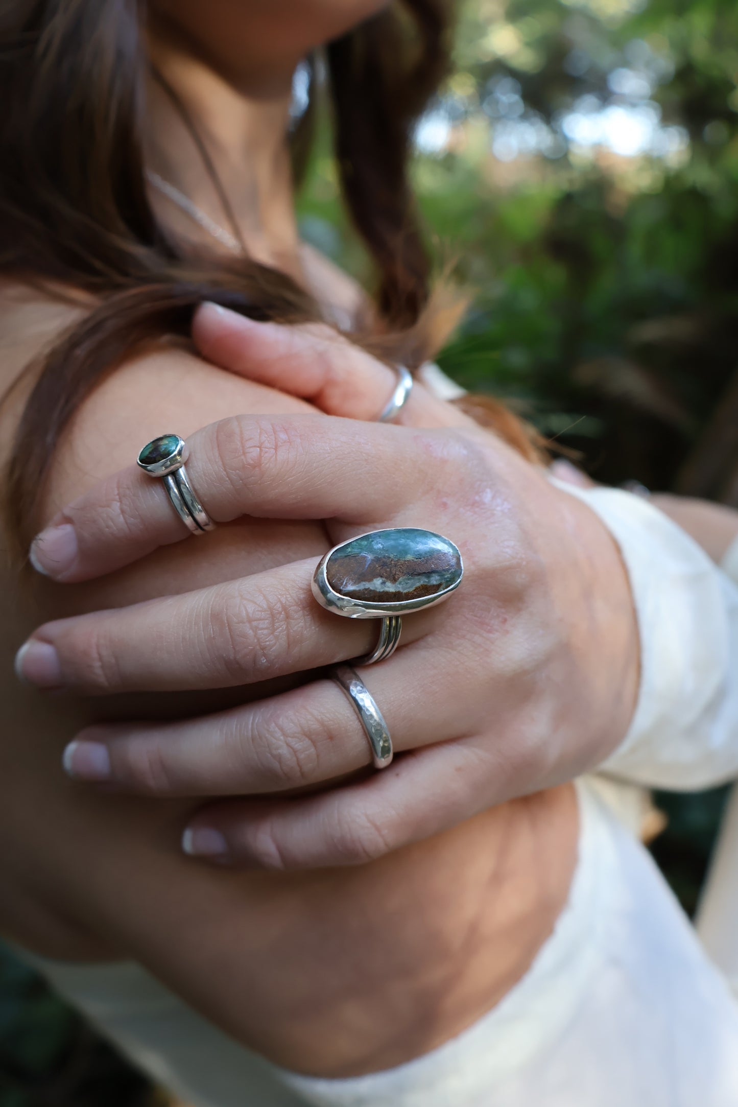 chunky statement earthy sterling silver ring size R 1/2