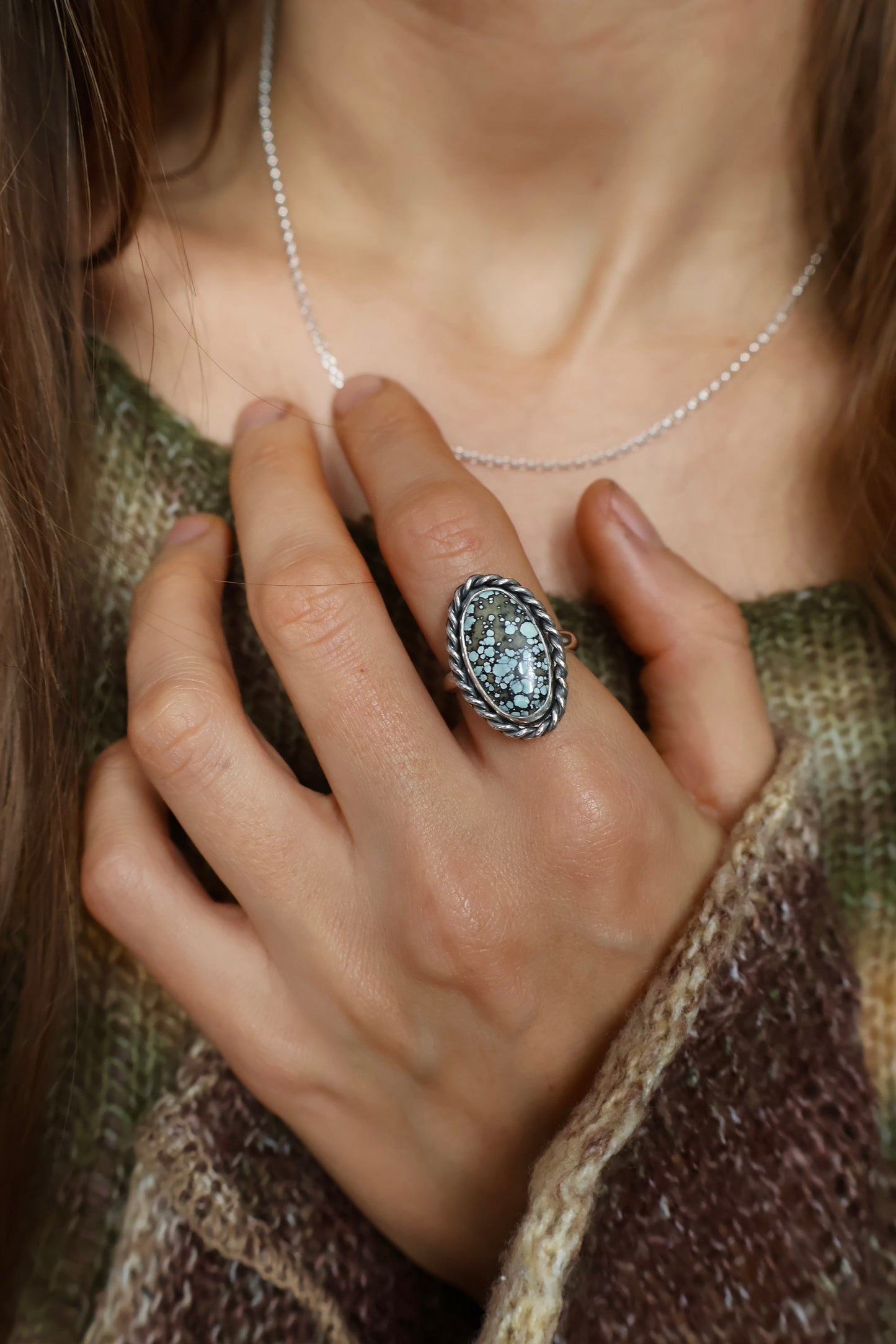 twisted turquoise statement ring size O 1/2