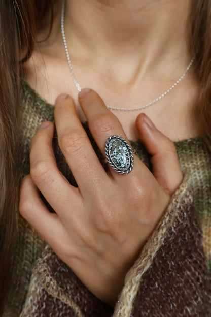 twisted turquoise statement ring size O 1/2