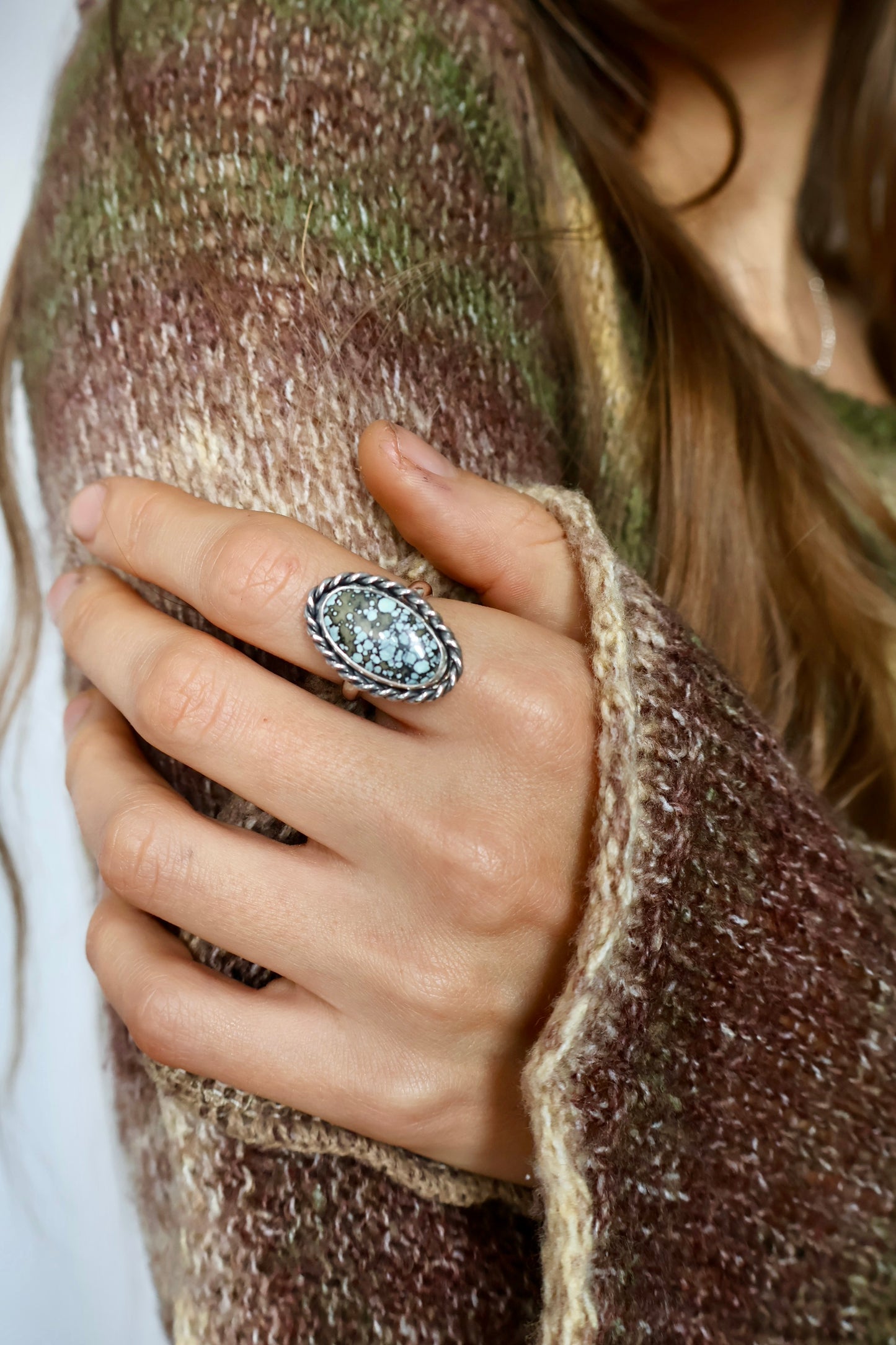 twisted turquoise statement ring size O 1/2