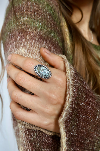 twisted turquoise statement ring size O 1/2