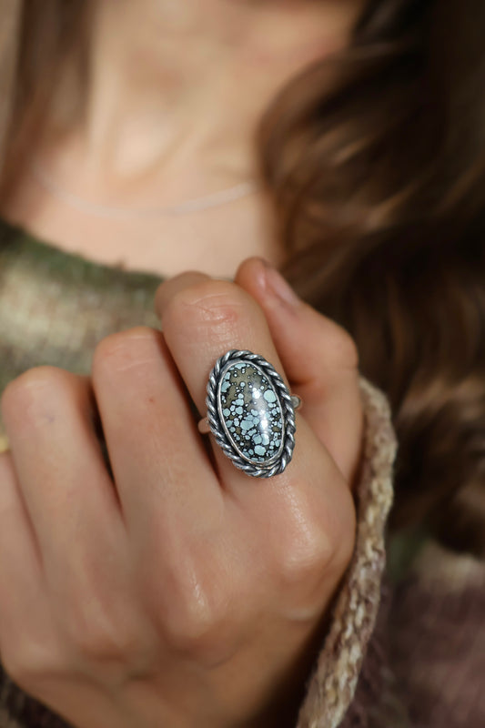 twisted turquoise statement ring size O 1/2