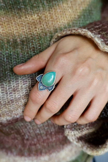 lotus flower sterling silver ring size O