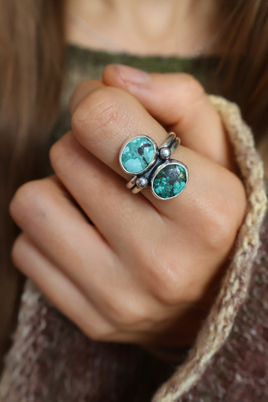 double stone statement sterling silver ring P