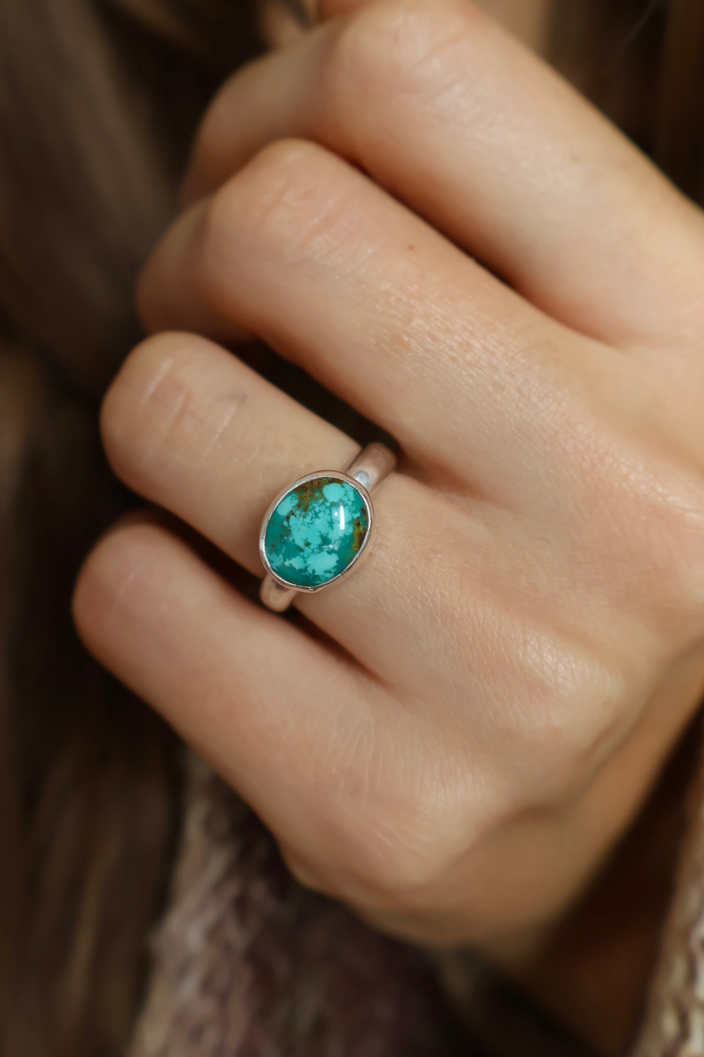 simple stone chunky ring hammered size L