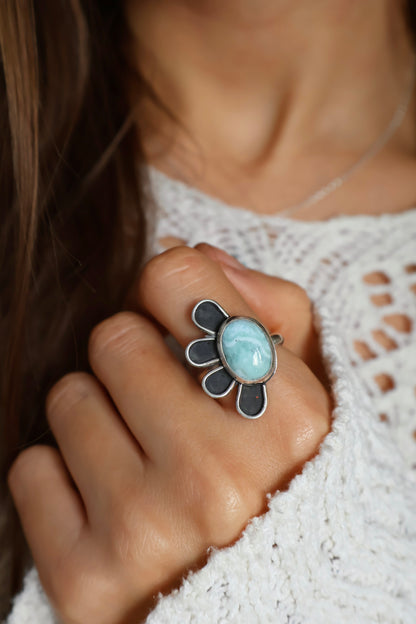 flower power larimar sterling silver ring size R
