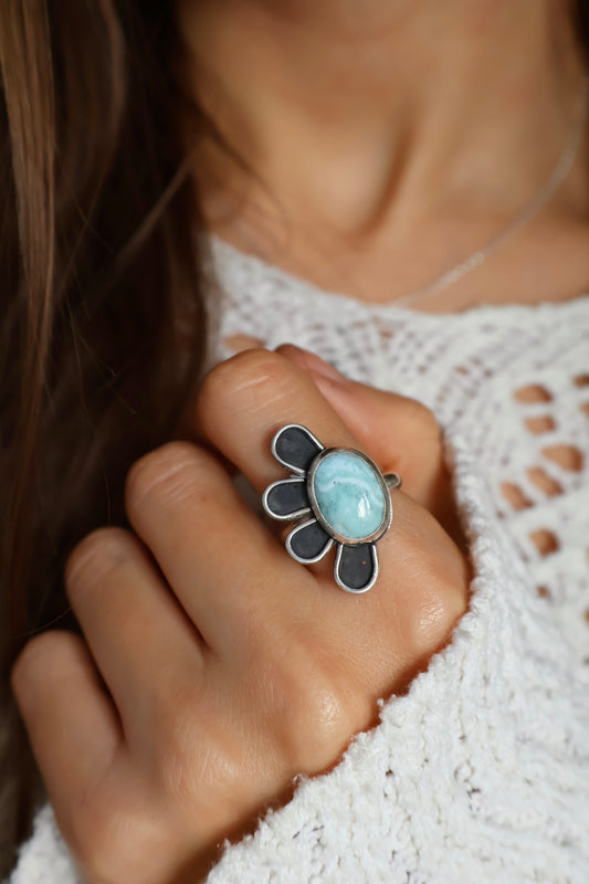 flower power larimar sterling silver ring size R