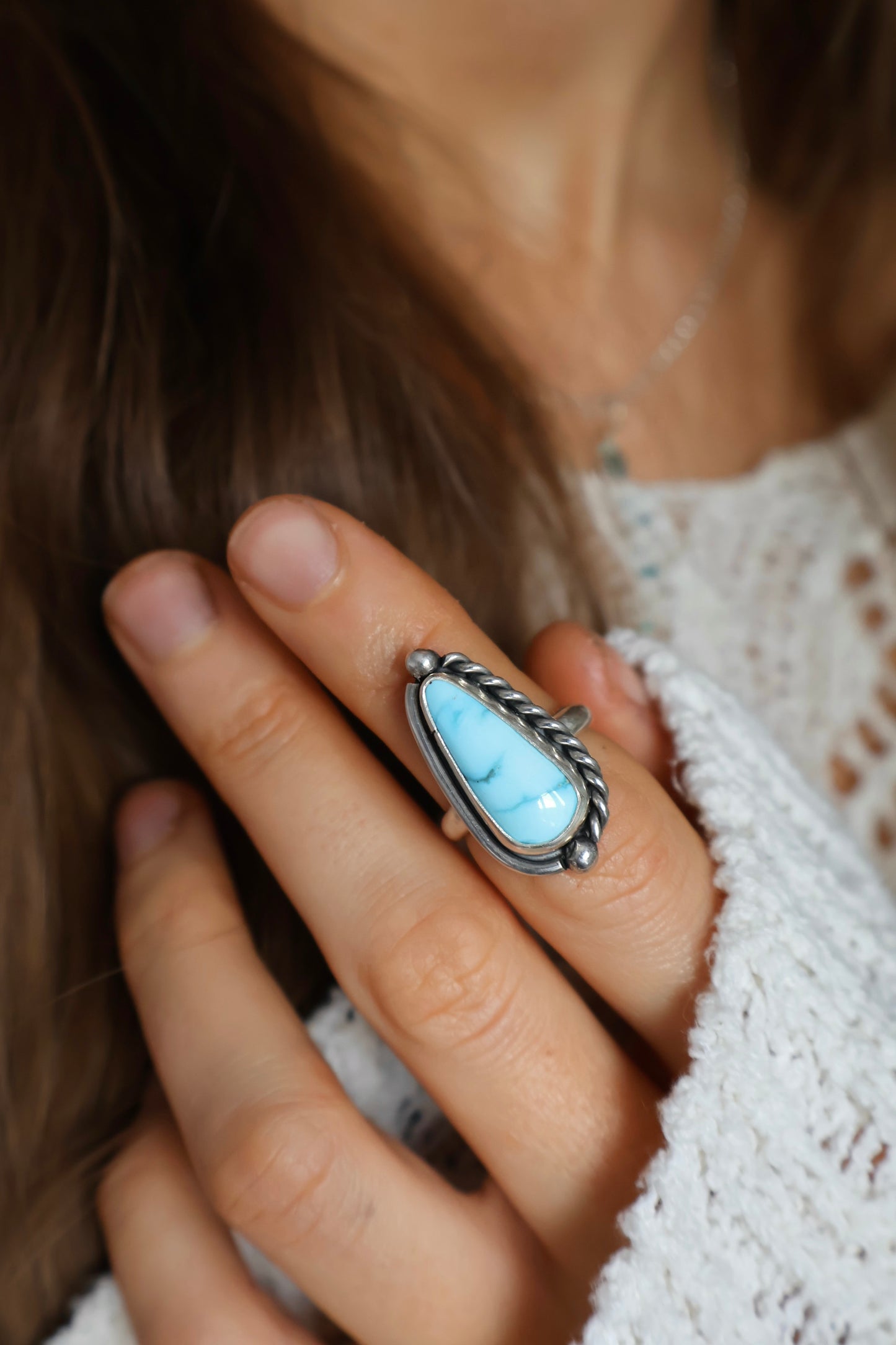 blue detailed sterling silver ring size K