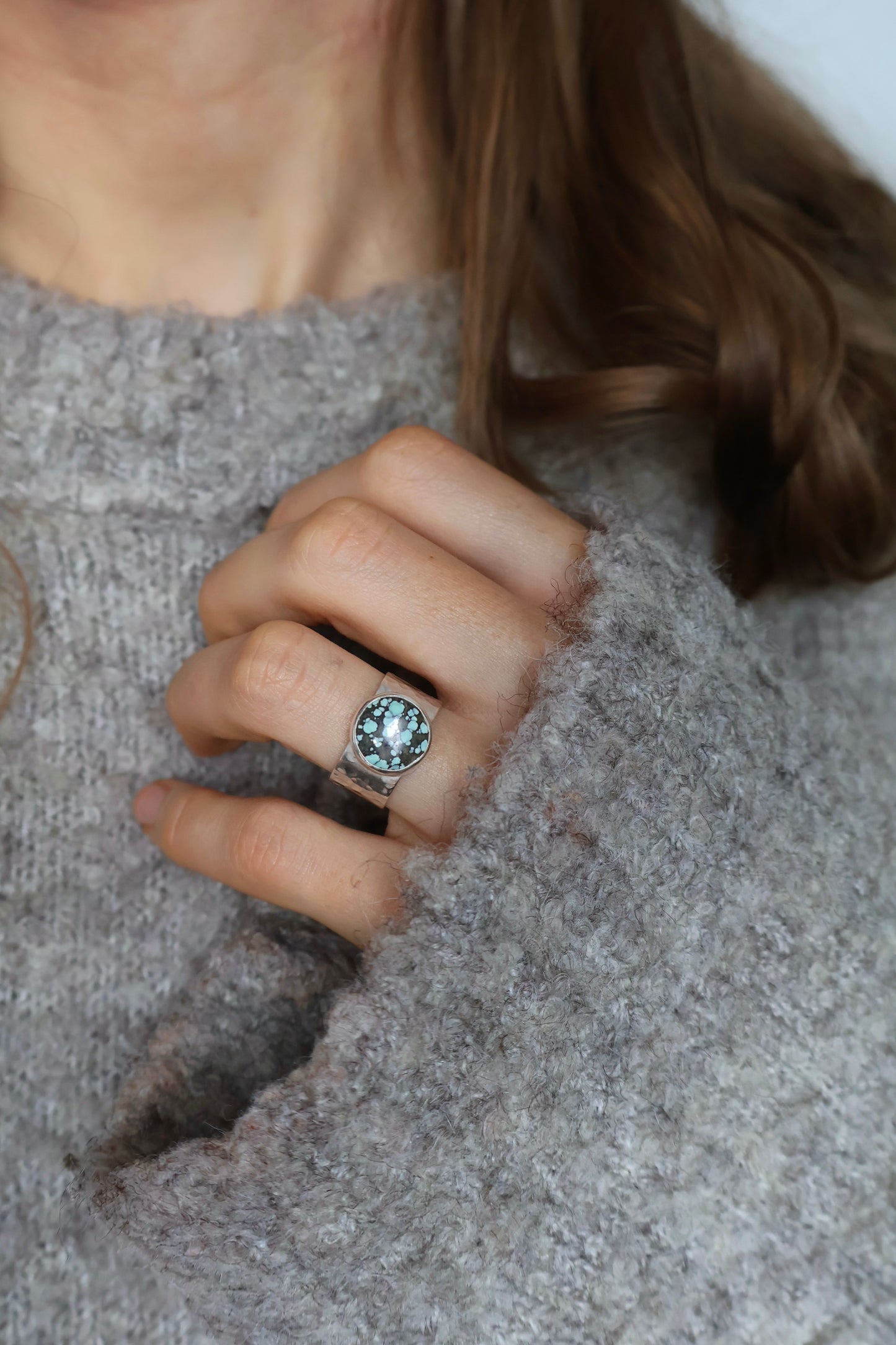 chunky band sterling silver turquoise ring size M 1/2