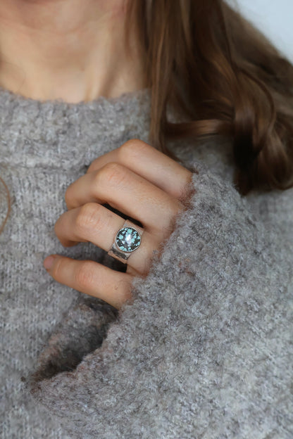 chunky band sterling silver turquoise ring size M 1/2