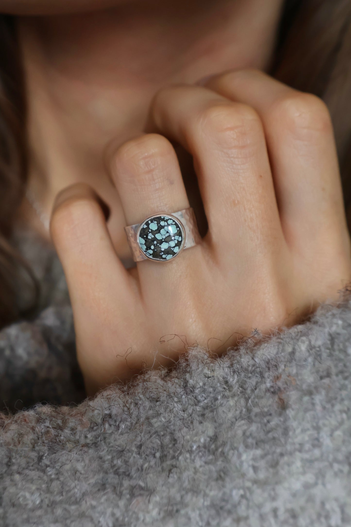 chunky band sterling silver turquoise ring size M 1/2