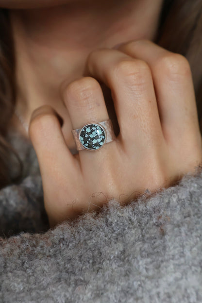 chunky band sterling silver turquoise ring size M 1/2