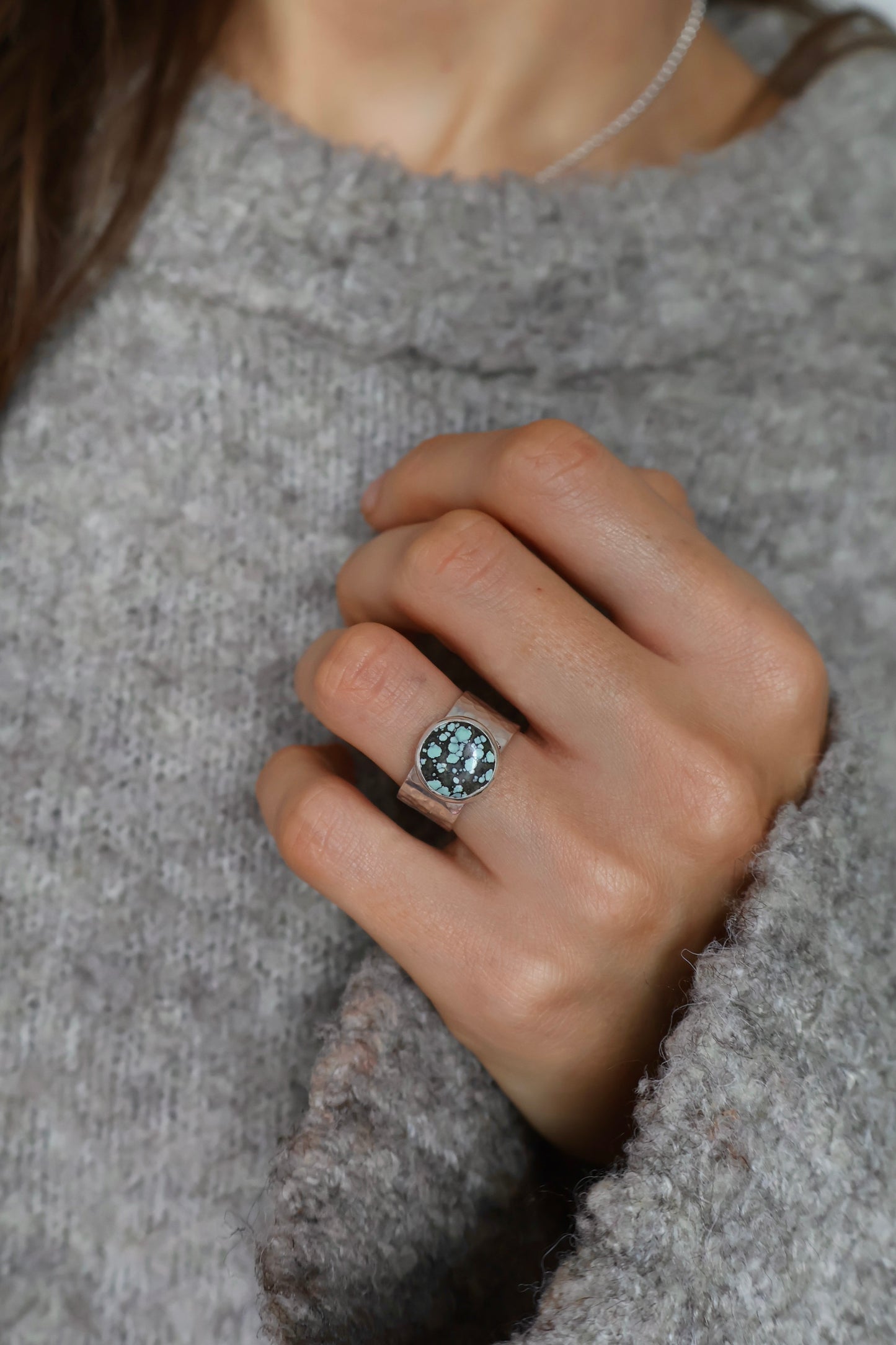 chunky band sterling silver turquoise ring size M 1/2