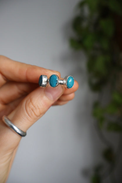 three blue stone sterling silver handmade ring size Q