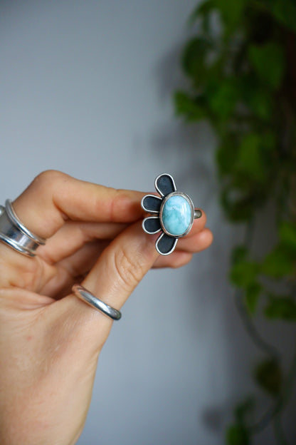 flower power larimar sterling silver ring size R