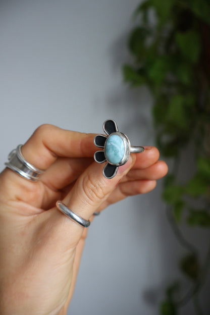 flower power larimar sterling silver ring size R