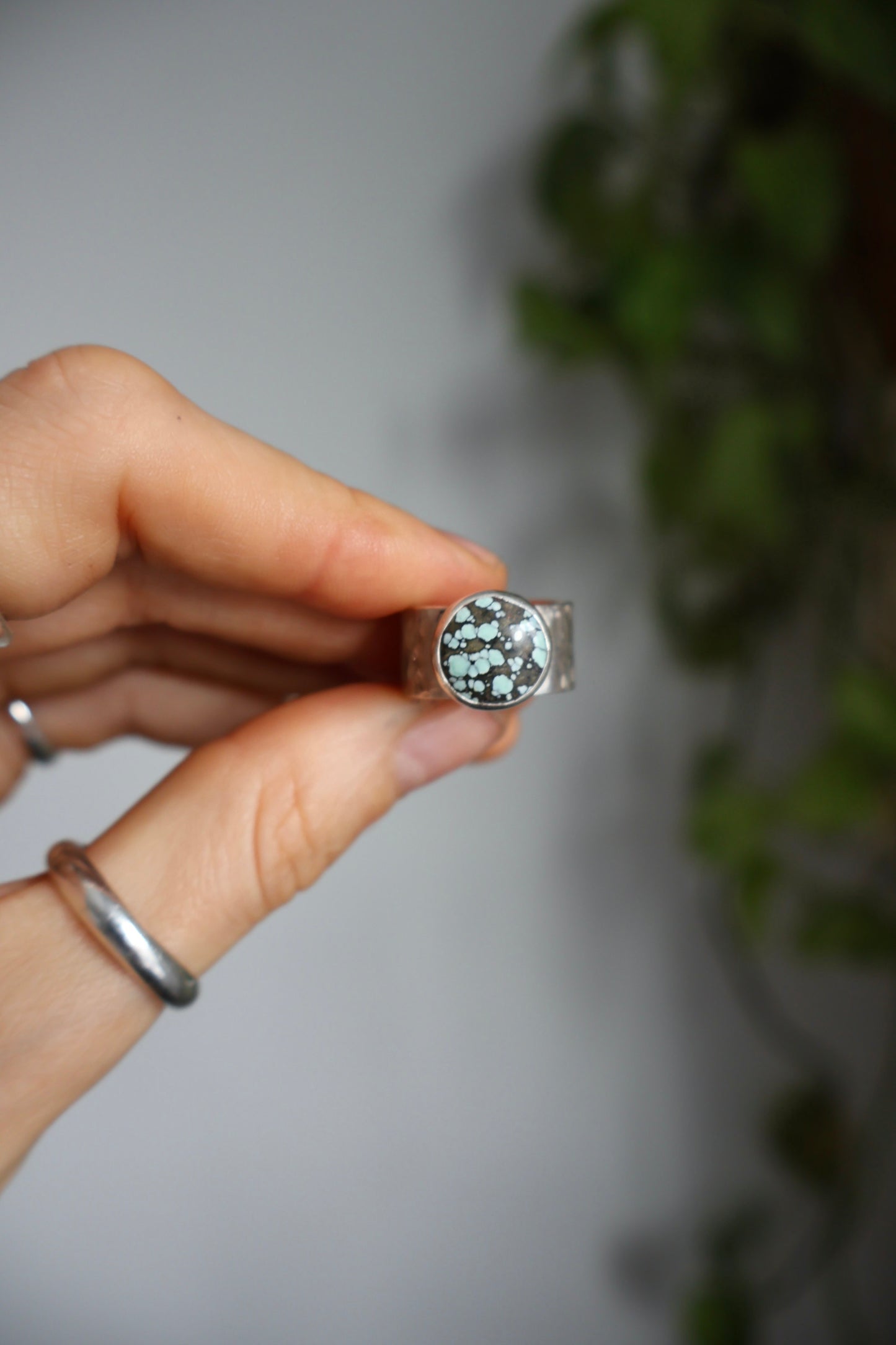 chunky band sterling silver turquoise ring size M 1/2