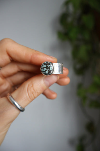 chunky band sterling silver turquoise ring size M 1/2