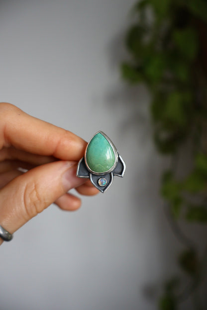 lotus flower sterling silver ring size O