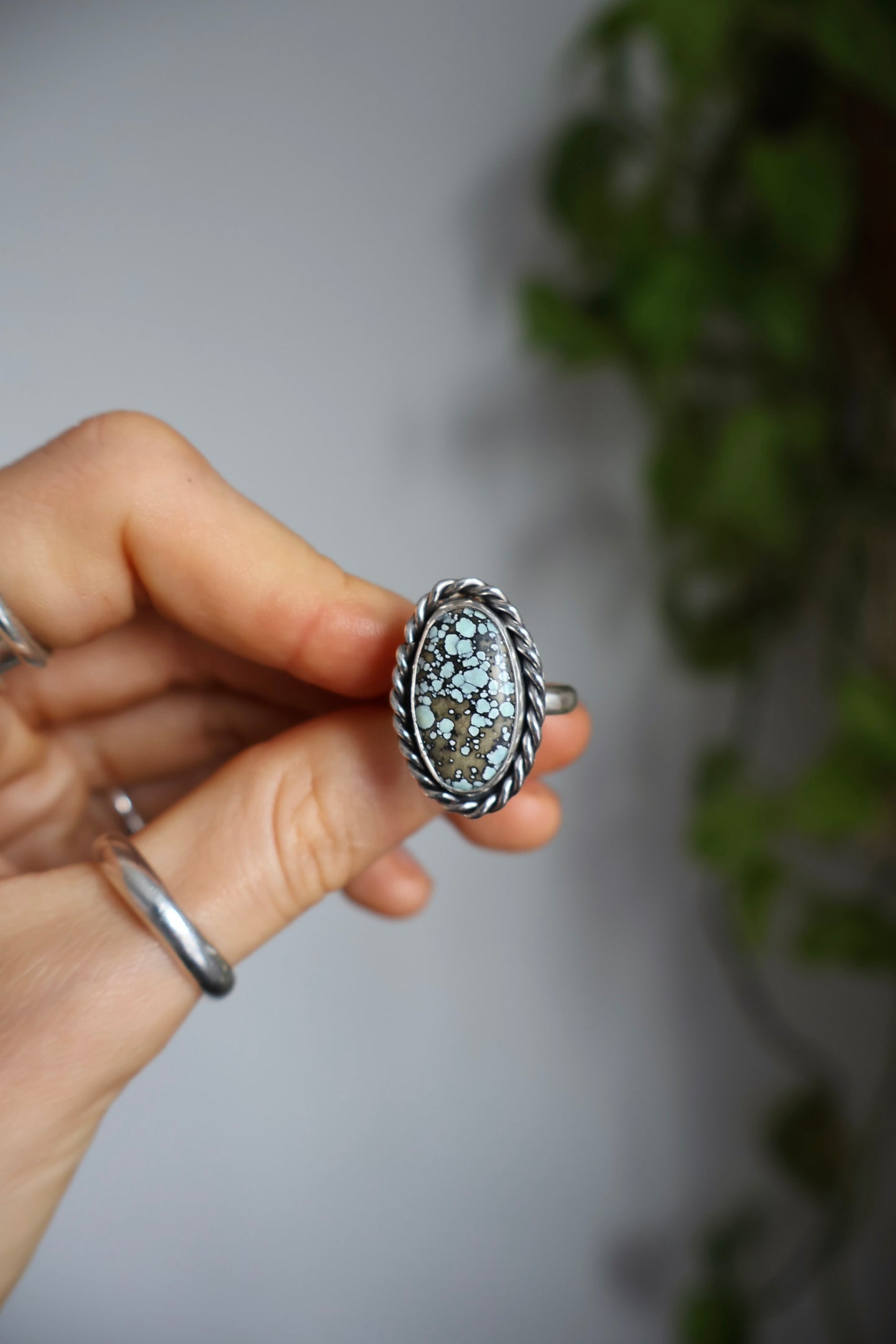 twisted turquoise statement ring size O 1/2