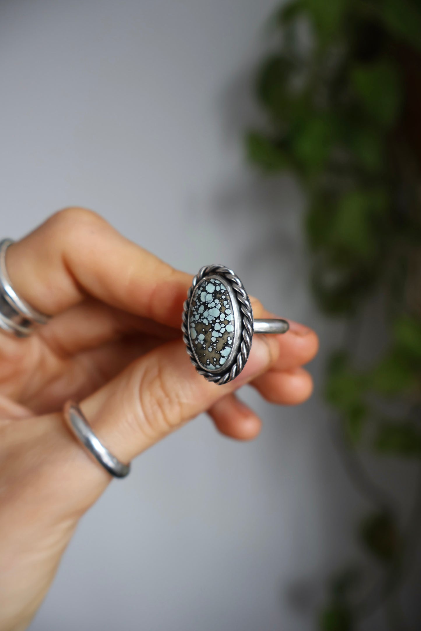 twisted turquoise statement ring size O 1/2