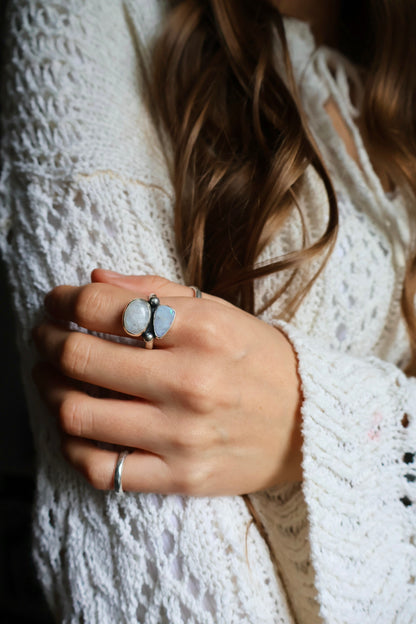 moonstone & opal chunky sterling silver ring size T 1/2