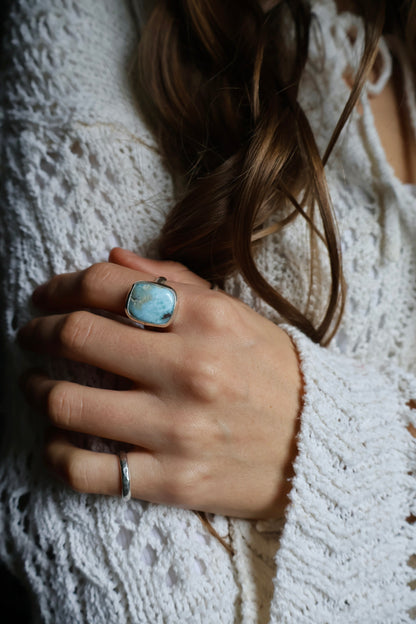 big blue chunky sterling silver ring size T