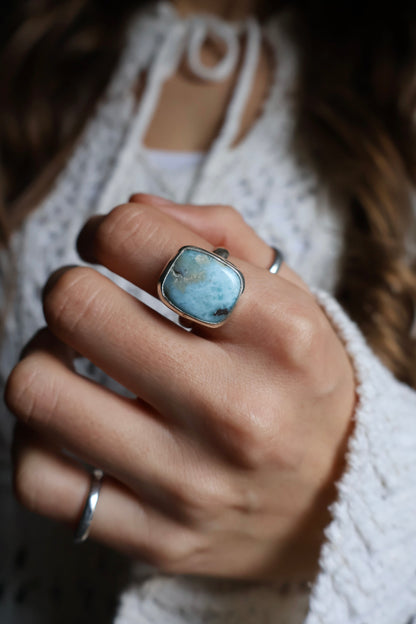 big blue chunky sterling silver ring size T