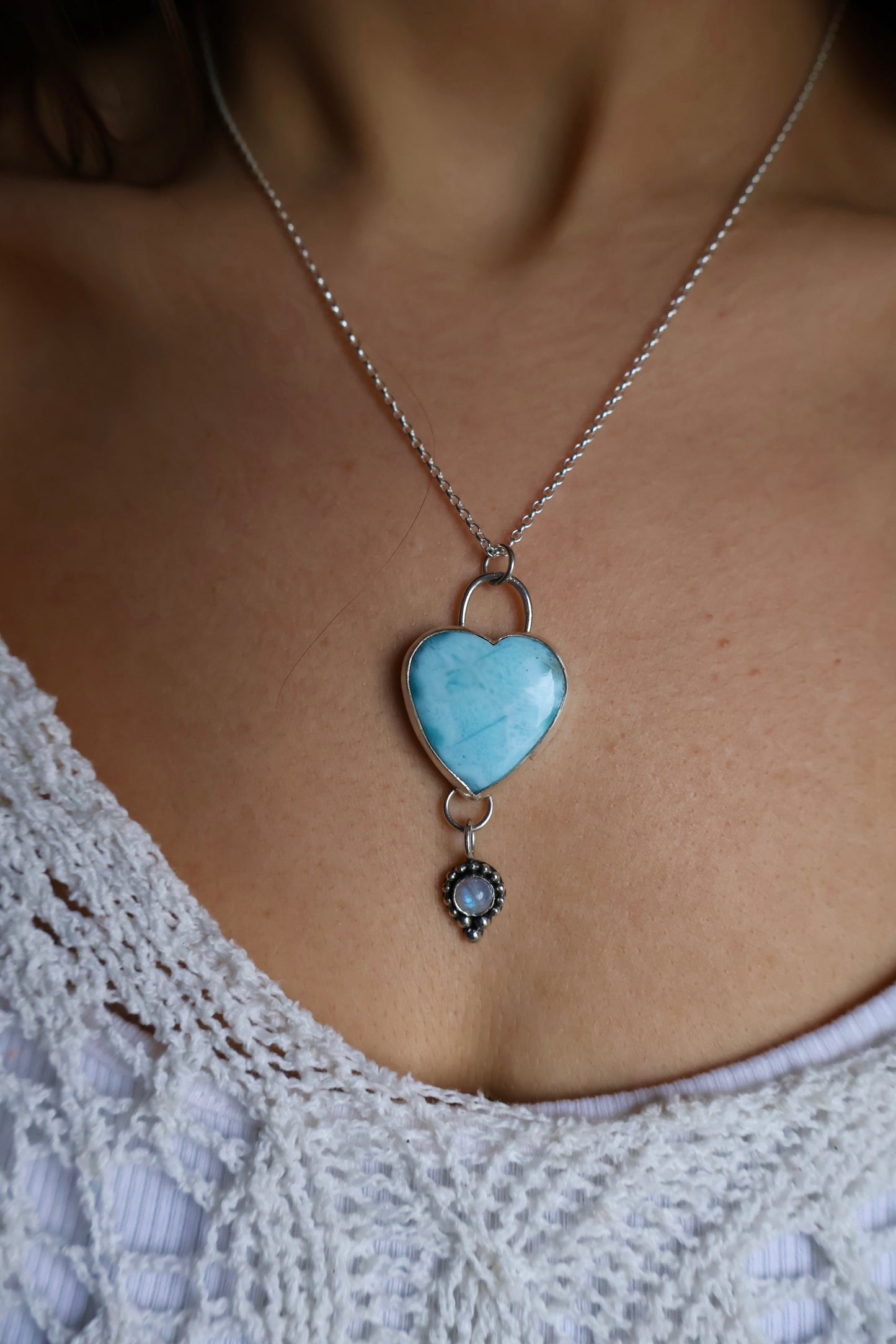 heart larimar and moonstone statement sterling silver pendant
