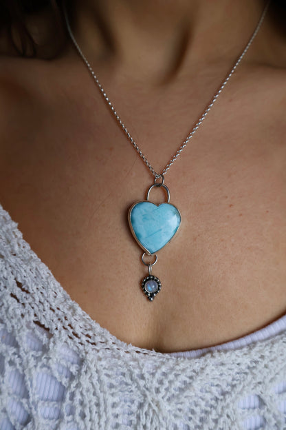 heart larimar and moonstone statement sterling silver pendant