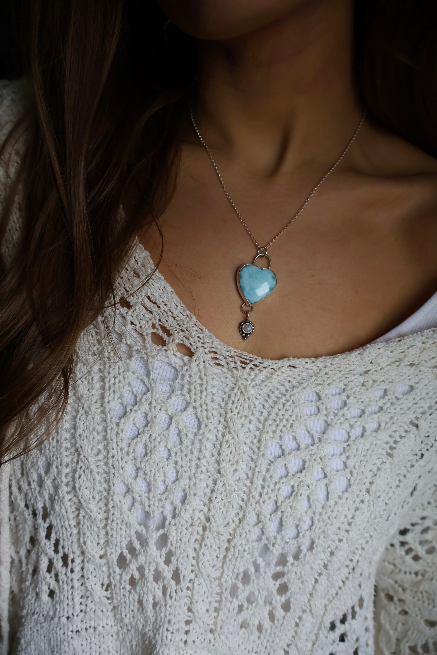 heart larimar and moonstone statement sterling silver pendant